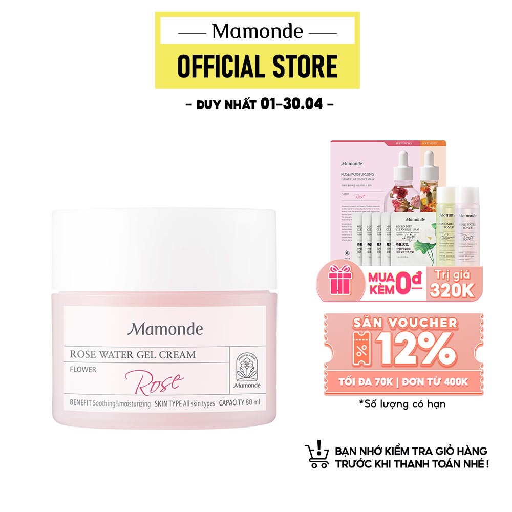 Kem dưỡng ẩm dịu da dạng gel hoa hồng Mamonde Rose Water Gel Cream 80ml