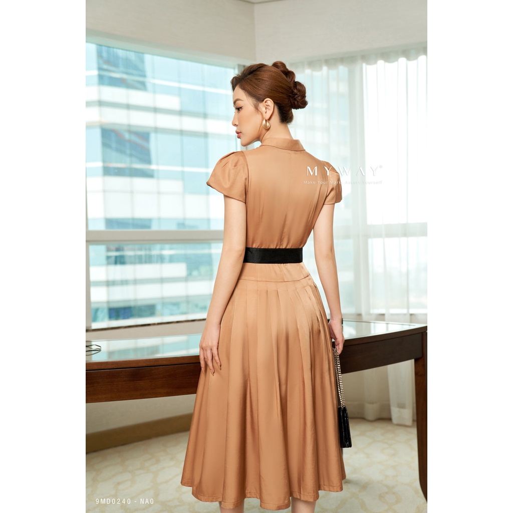 Đầm Nữ Công Sở MY WAY Dáng Xòe Phối Belt Hoa Sang Trọng 9MD0240