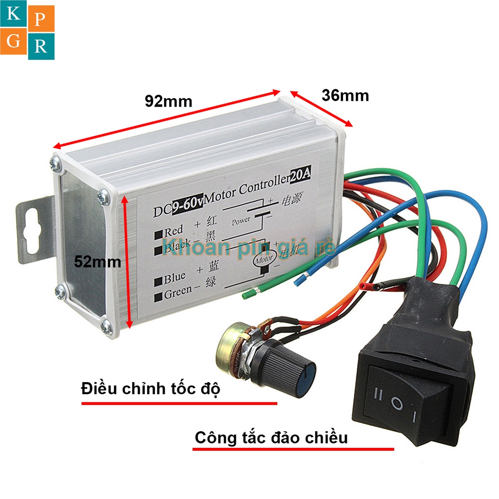 KPGR Mạch điều khiển tốc độ động cơ DC 1200W có đảo chiều