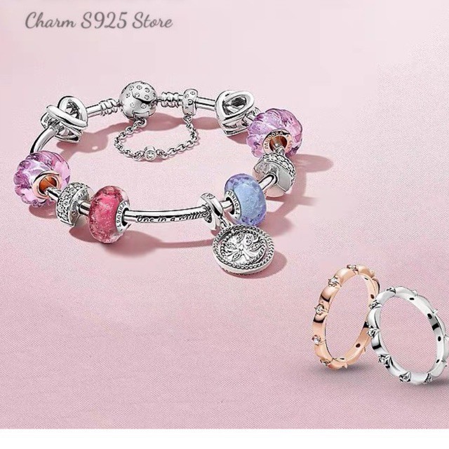 charm pan thuỷ tinh hoa nổi bạc s925