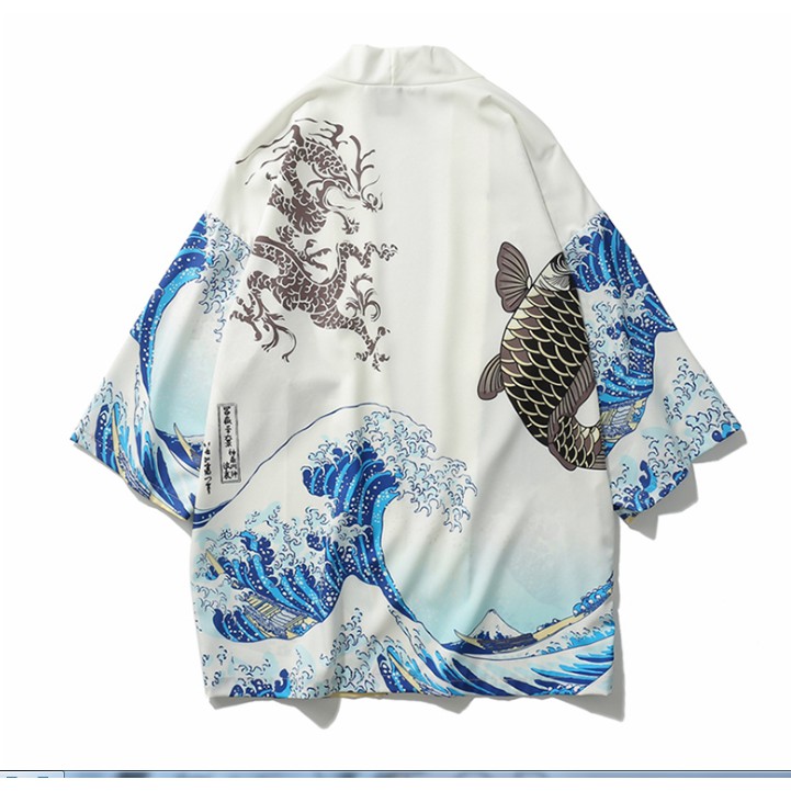 Áo Haori Sakura Cá Chép Sóng trắng Siêu Chất , hàng cao cấp, mã SK08