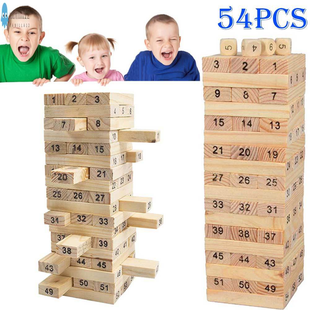 2016 New 54pcs/Pack Wooden Tower Wood Building Blocks Toy Domino Stacker Educational Jenga Game Gift