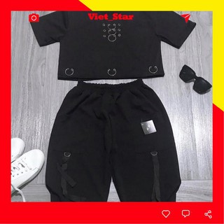 Set Áo Croptop Khuyên Kèm Quần Lửng Hot