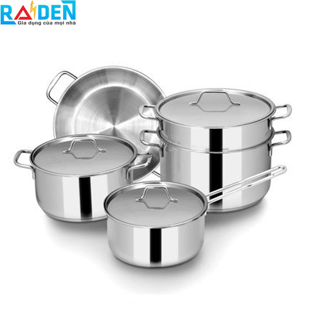 Bộ nồi 5 cái inox 3 đáy nắp inox Đông Á DA08-QDI dùng được bếp từ