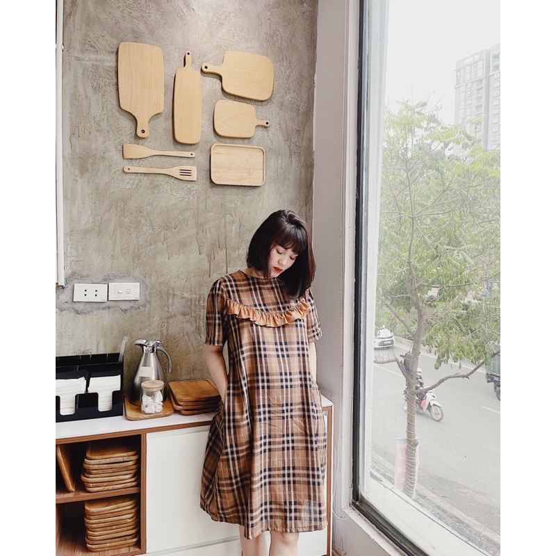 [Mã FATHANG5 giảm 10K đơn 50K] Đầm thô boi kẻ nâu | BigBuy360 - bigbuy360.vn