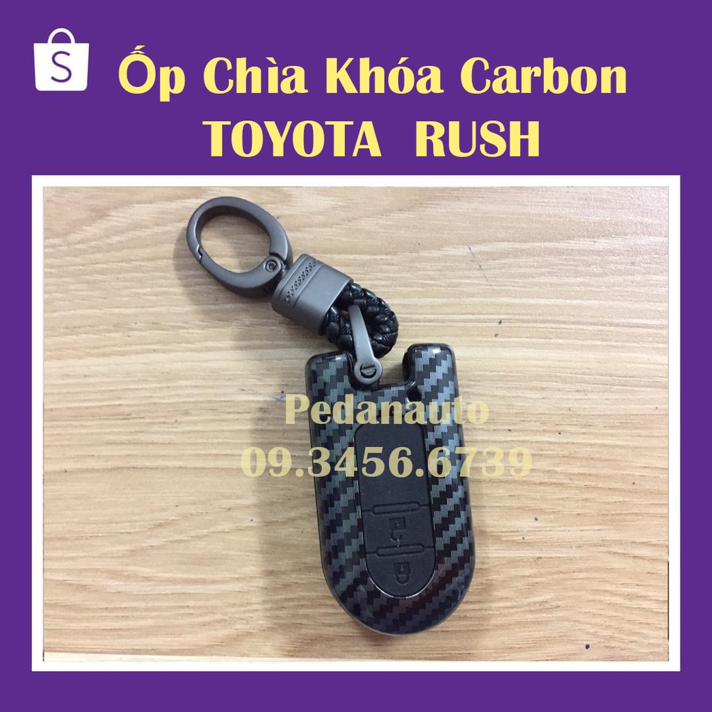 Ốp Chìa Khóa Carbon Xe Toyota Rush 2018 2019 2020 2021- kèm móc treo