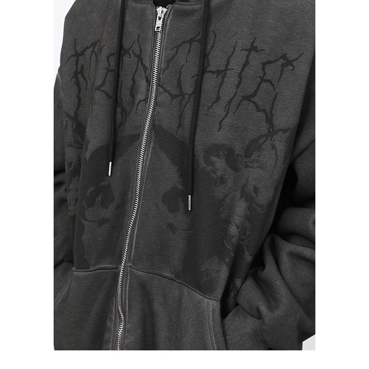 Áo khoác khóa kéo có mũ trùm đầu in hình thiên thần phong cách gothic Harajuku Y2K cho nam nữ