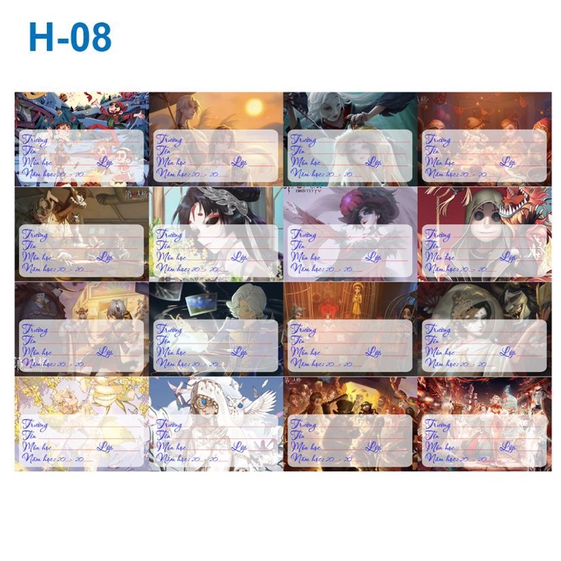 combo 16-96 nhãn vở ldentity v / nhãn vở in hình anime game ldentity v