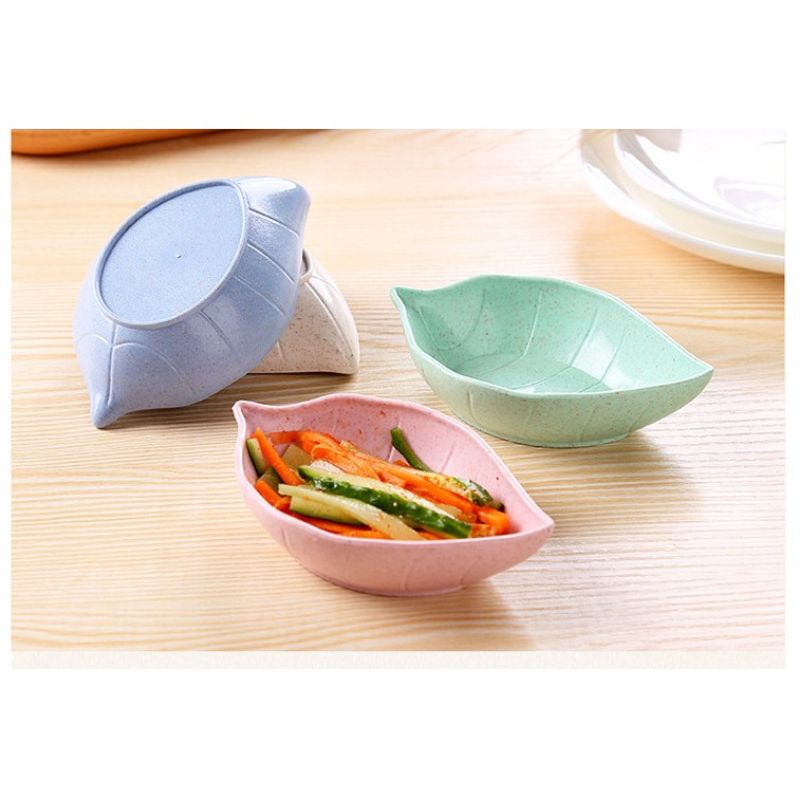 Bộ 4 chén đựng nước chấm nhựa lúa mạch - set 4 bát ăn dặm hình chiếc lá