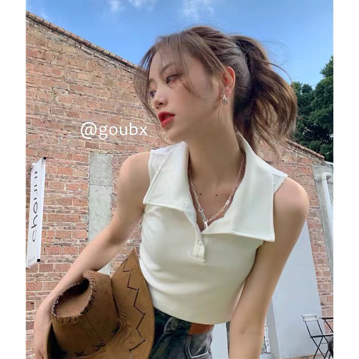 Áo croptop nữ trơn Trendy Studios sát nách cổ bẻ thun bo gân form basic cá tính (Crt02)