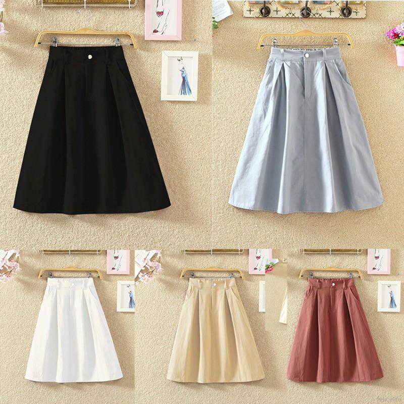 Chân váy cotton màu trơn xếp li lưng thun thời trang cho nữ | BigBuy360 - bigbuy360.vn