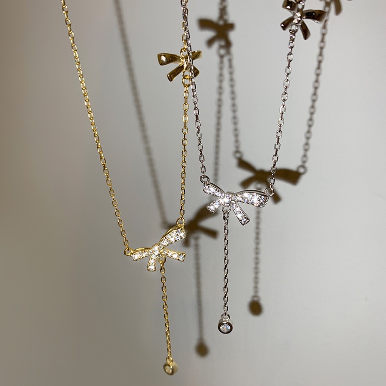 Vòng cổ Mặt Nơ Tua Rua Đính Đá Zircon Thời Trang Mùa Hè Cho Nữ