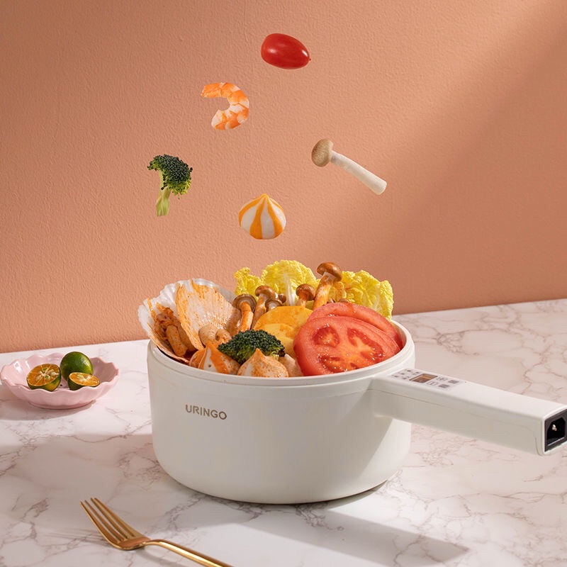 Nồi điện mini - ca nấu mì đa năng URINGO vương miện tráng men chống dính , bảo hành 12 tháng