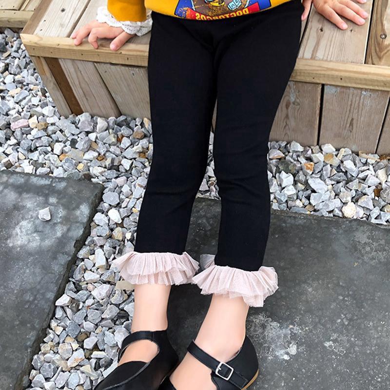 Quần legging cotton phối ren lưng thun cho bé gái