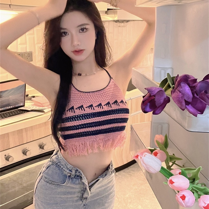 Áo Croptop Dệt Kim Thiết Kế Quyến Rũ Cho Nữ