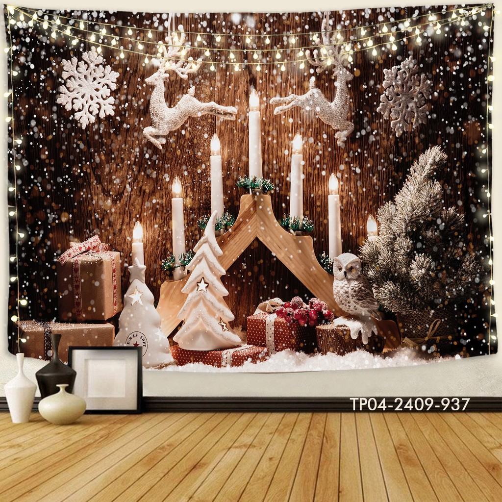 Tranh vải treo tường IN 3D trang trí NOEL Giáng Sinh, MERRY CHRISMAS, vải treo tường decor, [TẶNG móc treo, miếng dán ]