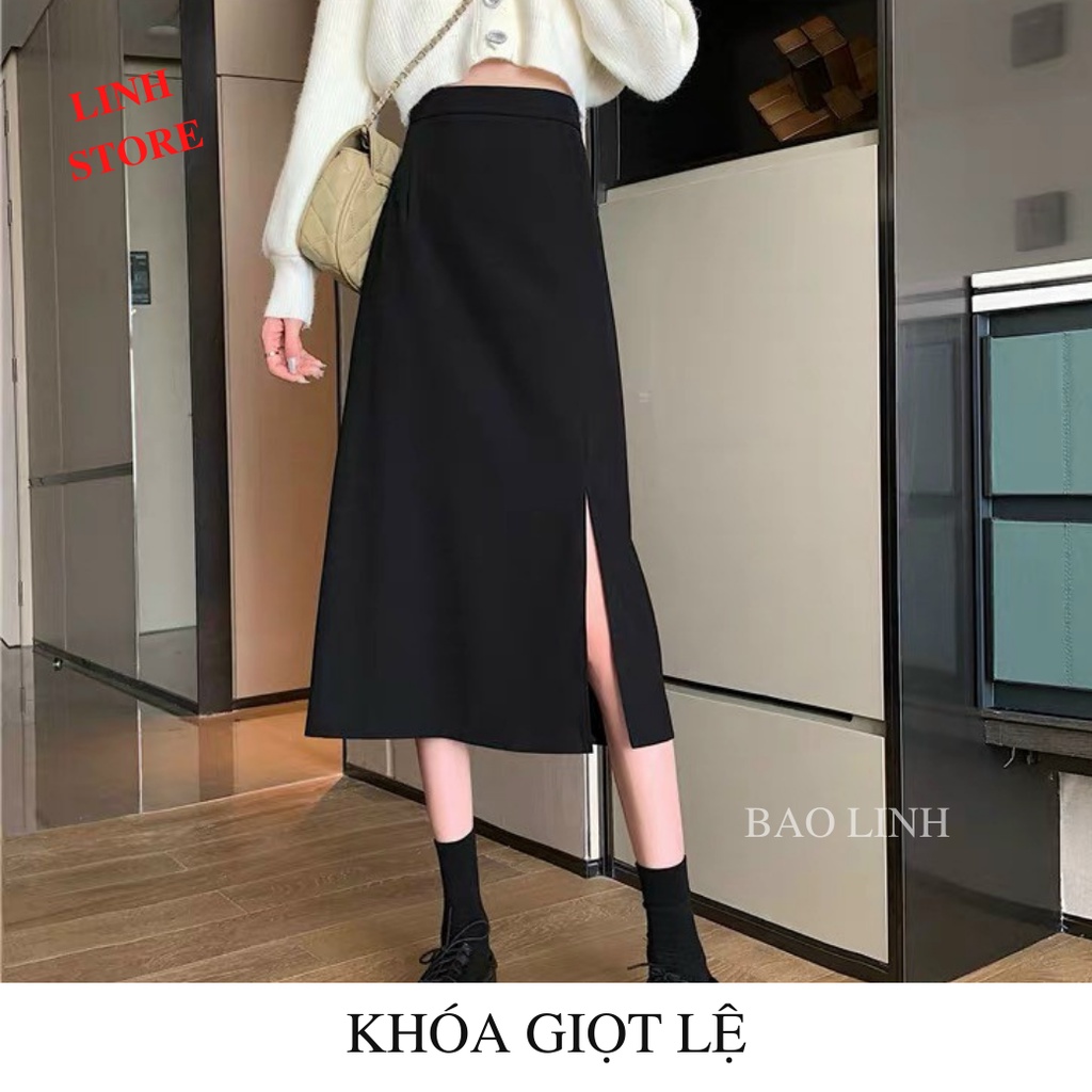 Chân Váy Uzang Xẻ Tà Linh Store Dáng Chữ A Dài Lưng  Qua Gối Mặc Đi Làm Đi Chơi
