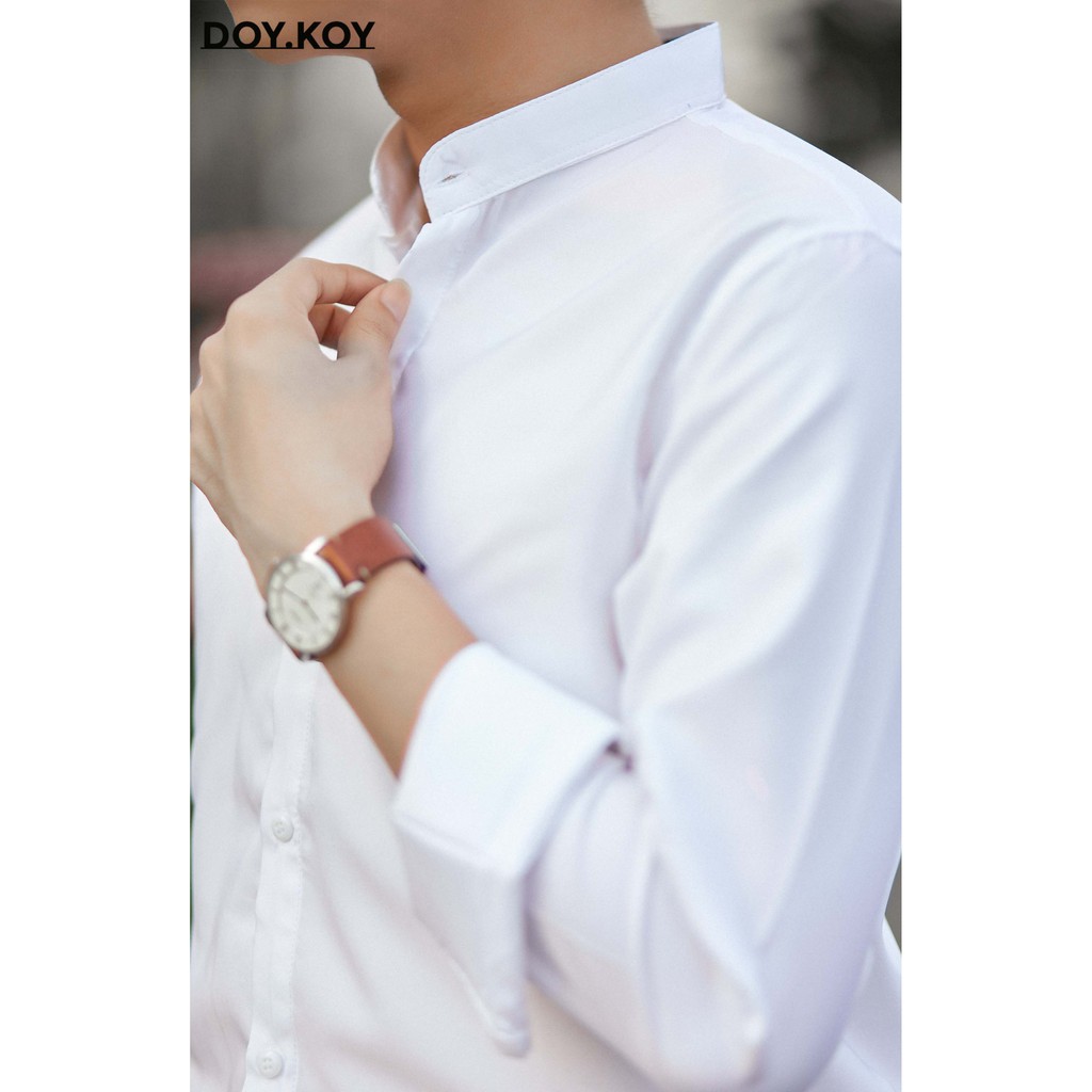Áo sơ mi nam cổ tàu áo sơ mi cổ trụ đen trắng mềm mịn thoáng mát- DOY.KOY | BigBuy360 - bigbuy360.vn
