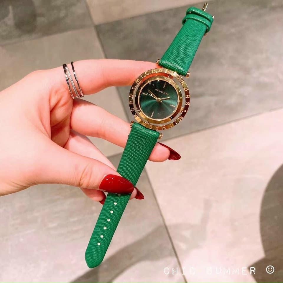 Đồng Hồ Nữ Đẹp Michael Kros, Đồng Hồ Đeo Tay Thời Trang Dây Da Mặt Xoay Hàng Fullbox Chống Nước