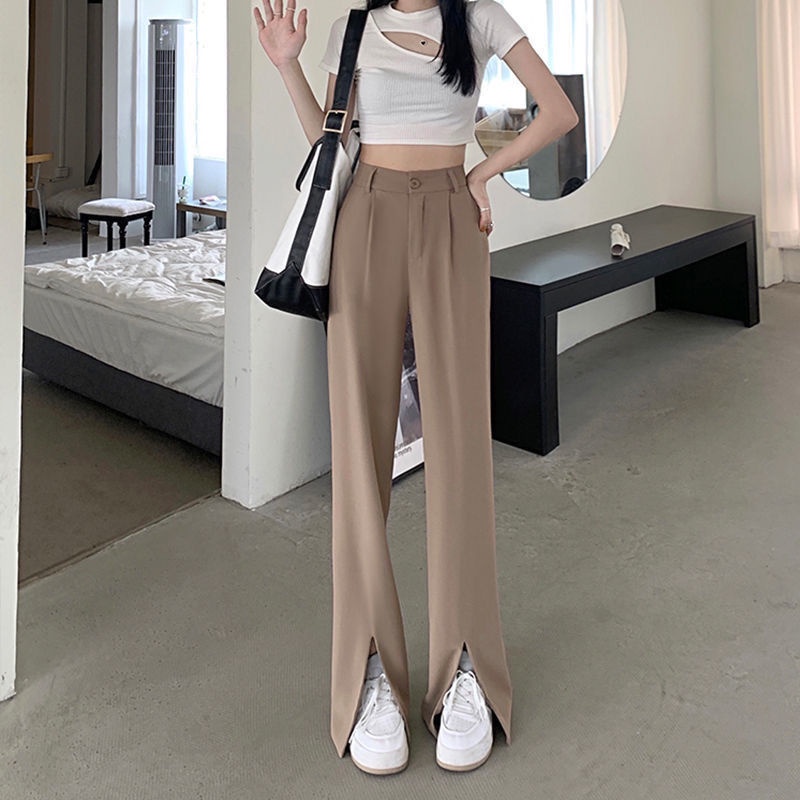 Quần Dài Lưng Cao Dáng Rộng Xẻ Tà Thời Trang Mùa Hè 2022 Phong Cách retro Mới