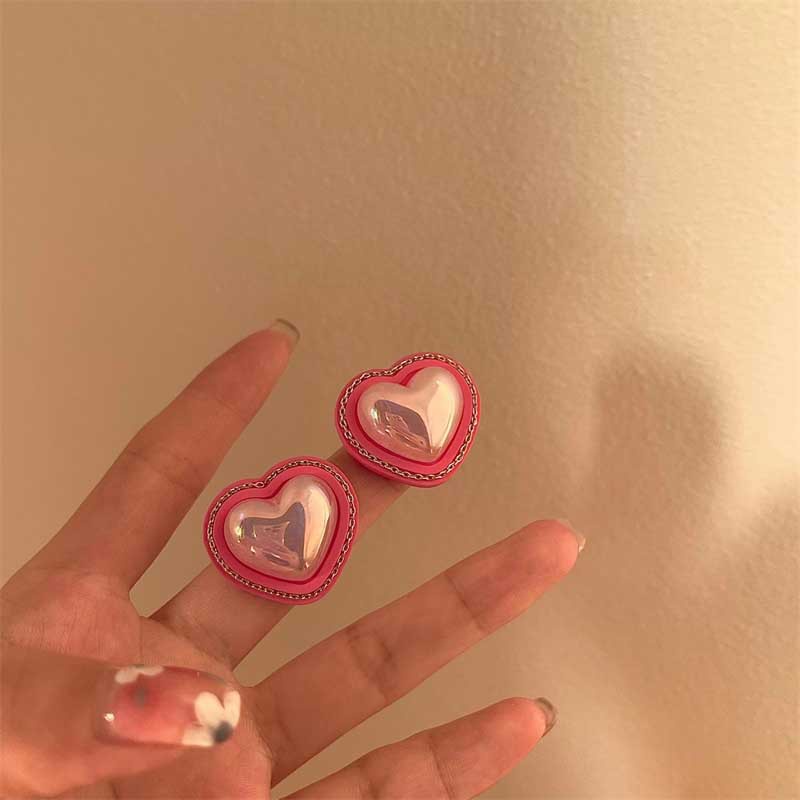 Khuyên Tai Hình Trái Tim Đính Hạt Ngọc Trai Hồng Đơn Giản Hợp Thời Trang Mới