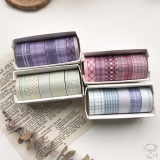 Set 6 washi tape vintage caro băng keo giấy nhiều tone màu trang trí