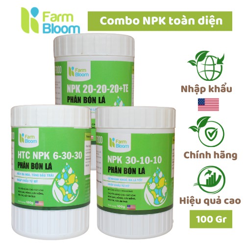 Phân bón lá Mỹ, phân npk 6-30-30, 20-20-20+TE, 30-10-10+TE - 100g- Combo Plant Marvel-Dùng Cho Hoa L