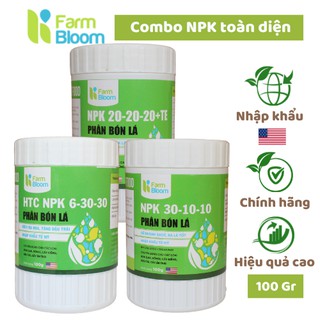 Phân bón lá mỹ, phân npk 6-30-30, 20-20-20+te, 30-10-10+te - 100g- combo plant marvel-dùng cho hoa lan, cây cảnh, vườn