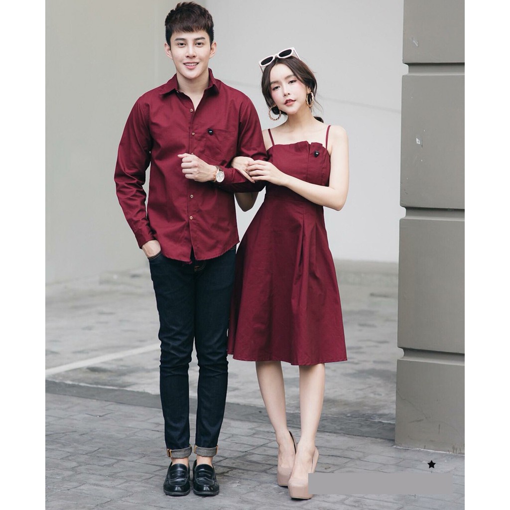 ☸₪Áo đôi cặp 🎀FREESHIP🎀 váy chụp cưới, đồ nam nữ màu đỏ đô - VSM AV165