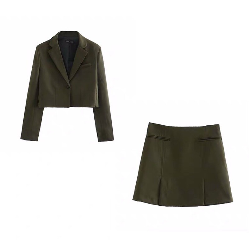 SET ÁO BLAZER CROPTOP+CHÂN VÁY XẺ