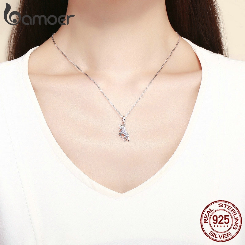 Mặt Dây Chuyền Bamoer SCC996 Bằng Bạc 925 Đính Đá Cubic Zirconia Hình Ngựa Một Sừng