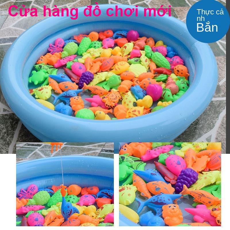 Đồ chơi câu cá từ tính cho trẻ em Bộ hồ bơi bé mèo con trong nhà trò xếp hình trai và gái 3-6 tuổi