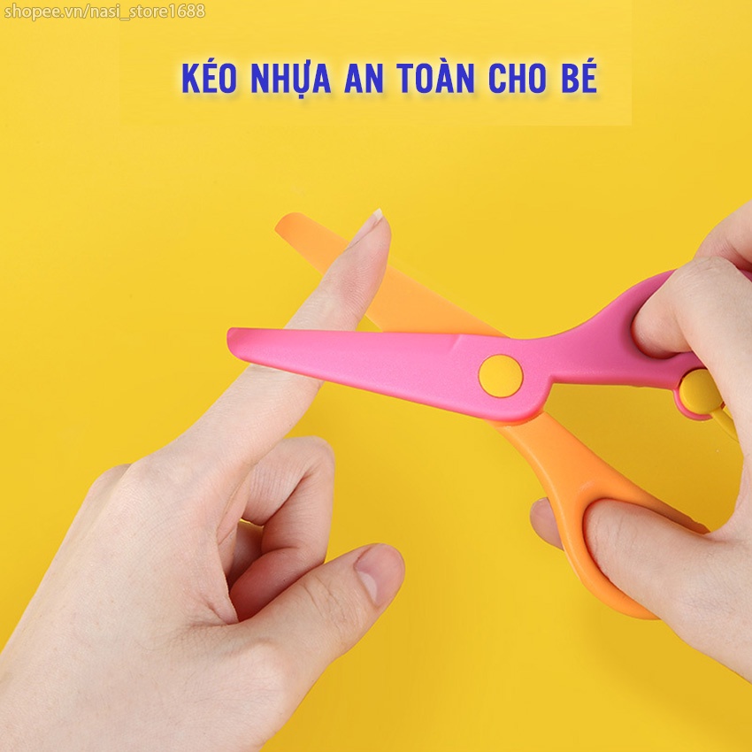 Kéo cắt giấy an toàn cho bé bằng nhựa không đau tay, có lẫy trợ lực - kéo cho bé tập cắt - NASI Store