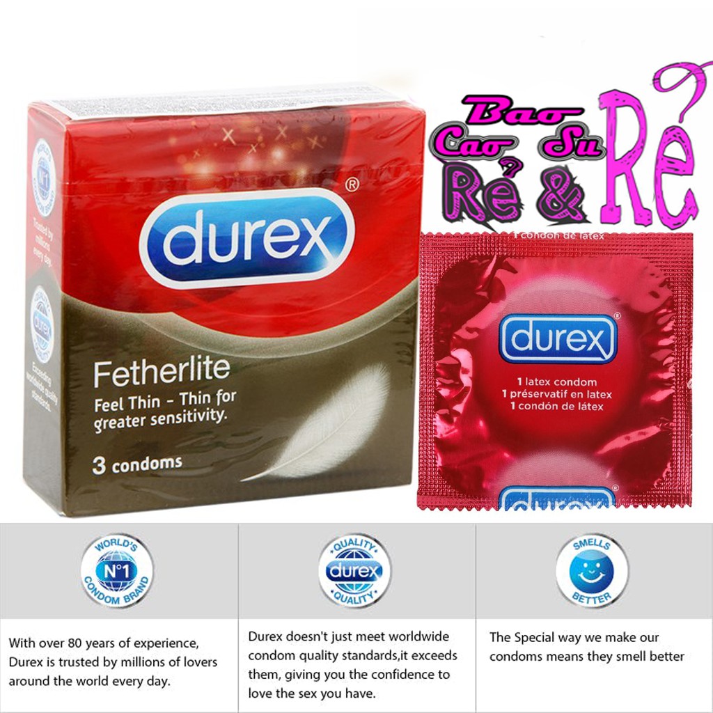 [CHÍNH HÃNG] Bao cao su SIÊU MỎNG Durex Fetherlite hộp 3 bao