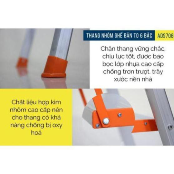 [BH 24 THÁNG] Thang nhôm ghế tay vịn chữ A 6 bậc gấp xếp gọn ADVINDEQ ADS-706, thang nhôm chữ a gia đình đa năng rút gọn