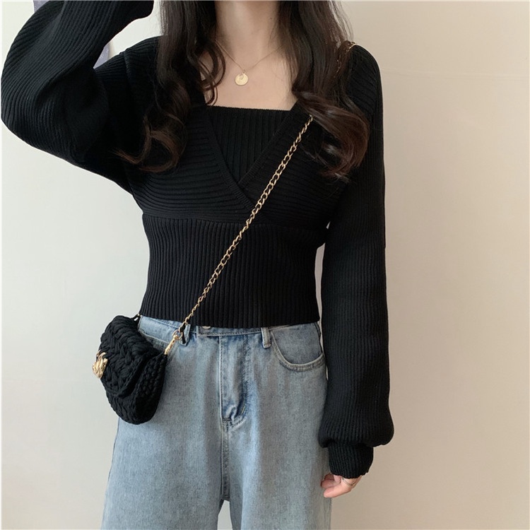 Porozi  Áo Dệt Kim Tay Dài Phồng Phong Cách Hàn Quốc Xinh Xắn Thời Trang Cho Nữ