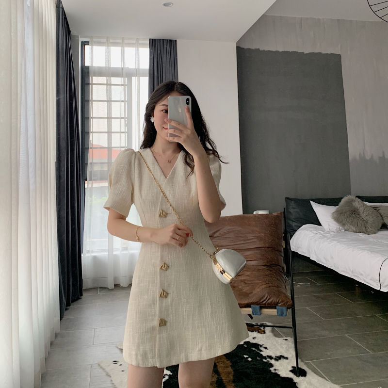 Đầm chữ A BH tay phồng xinh xắn thời trang dành cho nữ