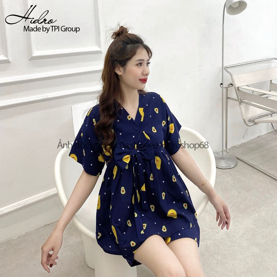 Bộ Pijama Kimono Phối Nơ Dáng Babydoll Đồ Ngủ Nữ Dễ Thương Chất Mềm Mát