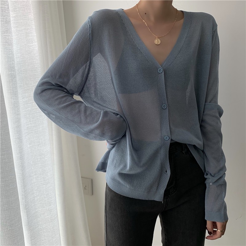 (Order) Áo len dệt kim áo khoác cardigan dáng dài mỏng mùa hè