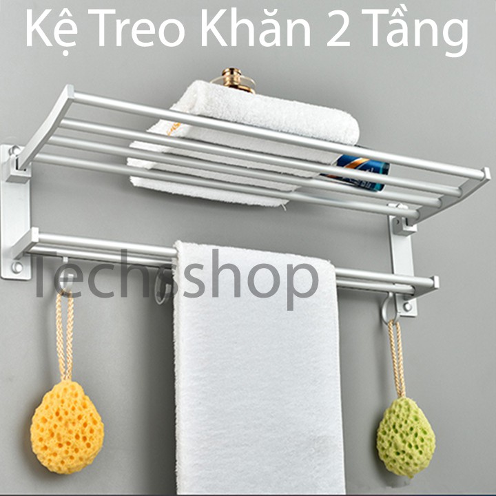 Kệ Để Khăn Nhà Tắm 2 Tầng Bằng Hợp Kim Nhôm Khoan Bắt Vít Nhẹ Sang Trọng