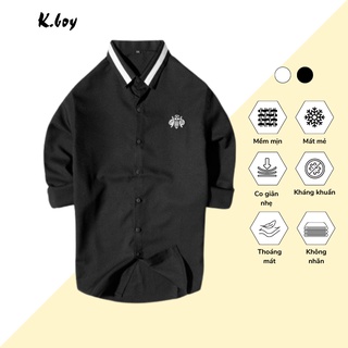 Áo sơ mi cổ bẻ Tay dài/ngắn, Hai màu trắng đen, logo thêu cao cấp , lịch lãm, sang trọng, Bigsize - 2837
