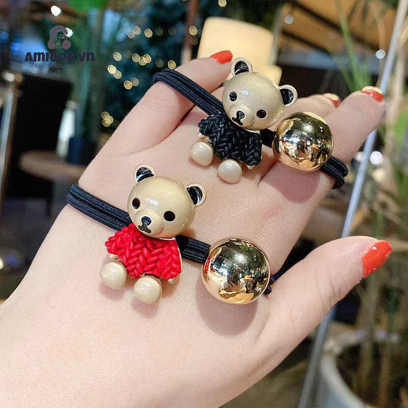 ✨✨Dây cột tóc hình chú gấu áo màu đen/ đỏ xinh xắn đơn giản dành cho nữ