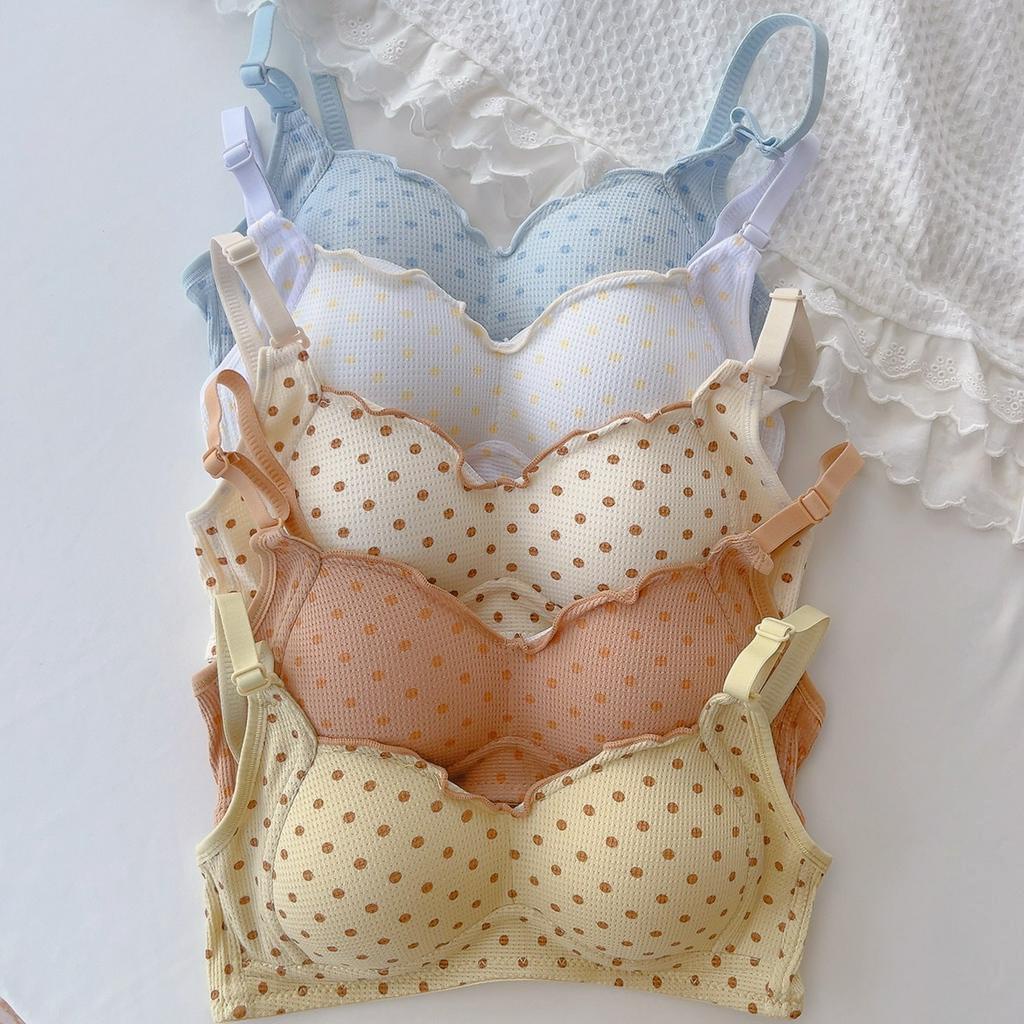 Áo ngực không gọng cotton chấm bi, mút mỏng thấm hút mồ hôi, bản to 3 nấc cài  HL BOUTIQUE A361