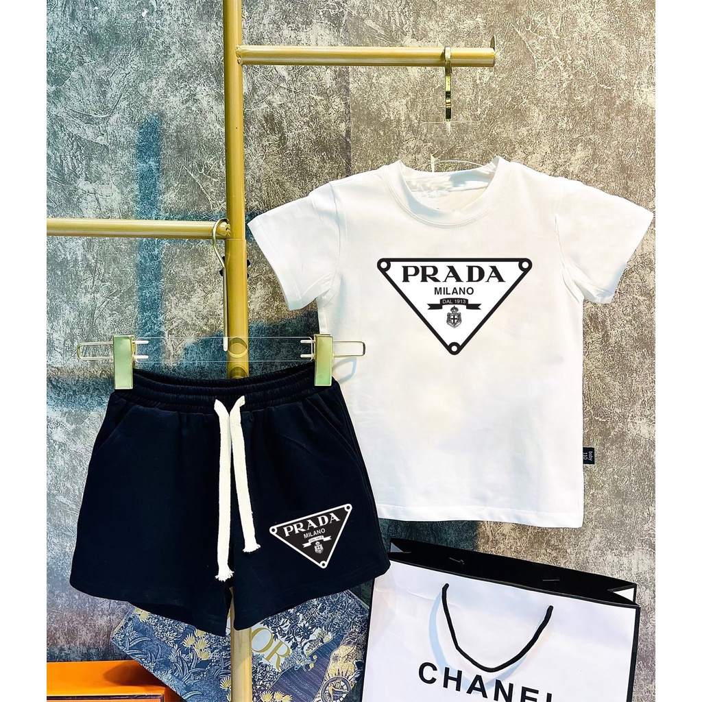 Set quần áo Prada cho bé , bộ áo thun cotton kid, Kid_genz