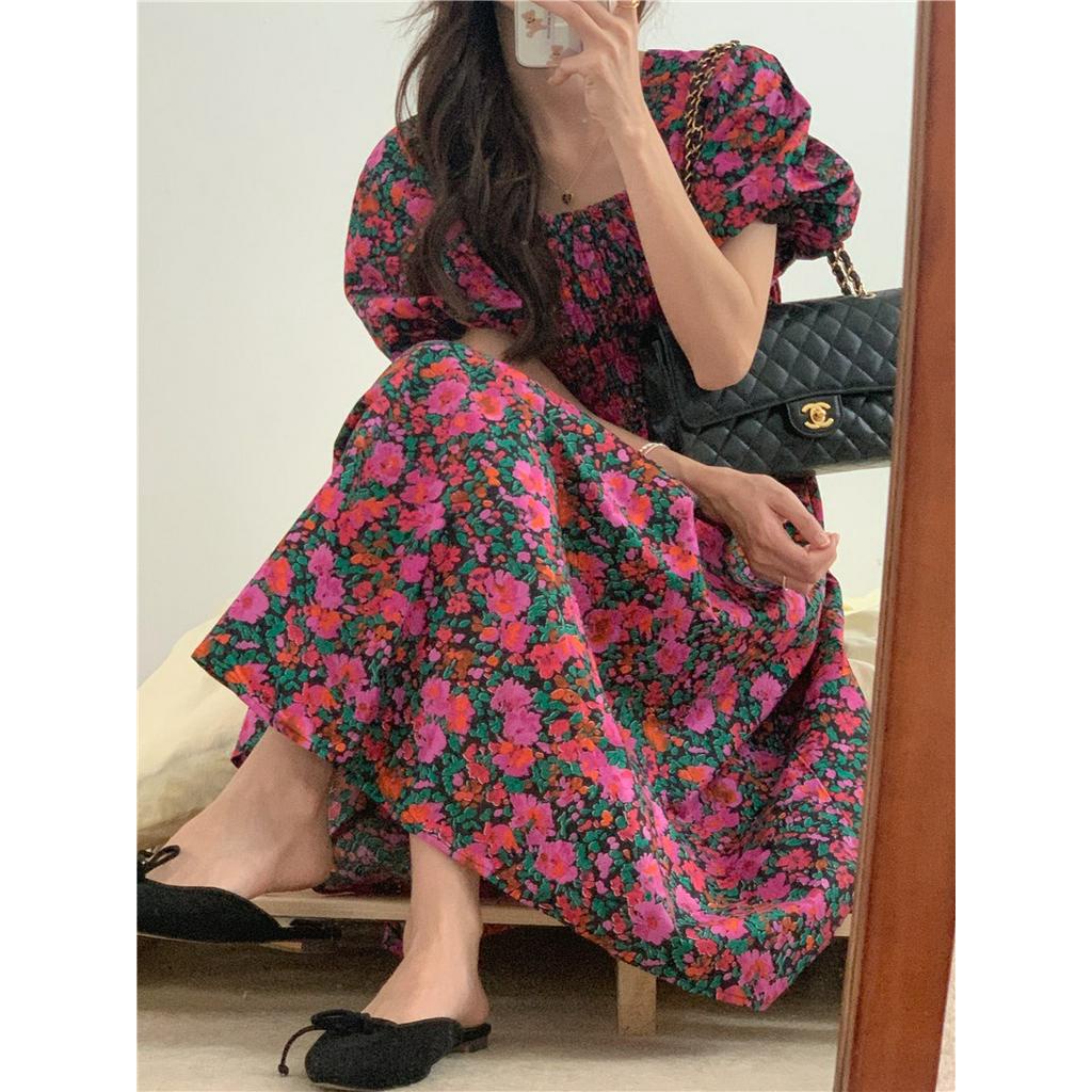 Đầm Hoa Cổ Vuông Dáng Dài Vừa Phong Cách Retro 60653
