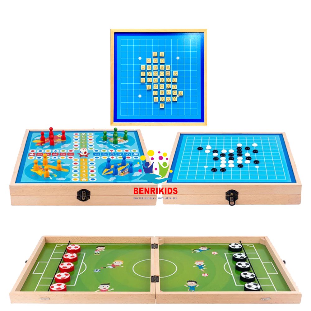 Bàn Cờ Đa Năng 4 In 1 Cờ Búng, Cờ Vây, Cờ Vua, Cờ Ludo (Cờ Cá Ngựa) Benrikids Đồ Chơi Trẻ Em Chất Liệu Gỗ An Toàn Cho Bé