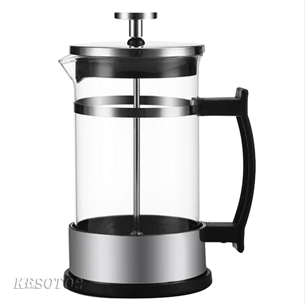 Stainless Glass French Press Cafetiere Coffee Maker 350ml/12oz Silver 1-2Cup