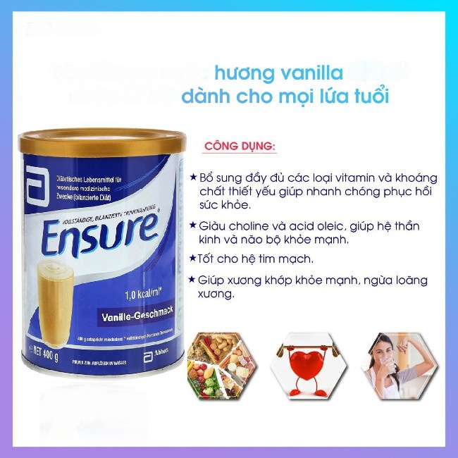 [Chính hãng] Sữa Ensure Nội địa Đức hương vanilla lon 400gr- Combo sữa ensure bổ sung canxi