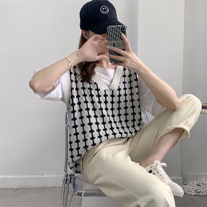 Áo Sweater Dệt Kim Sát Nách In Họa Tiết Kiểu Retro Thời Trang Mùa Thu