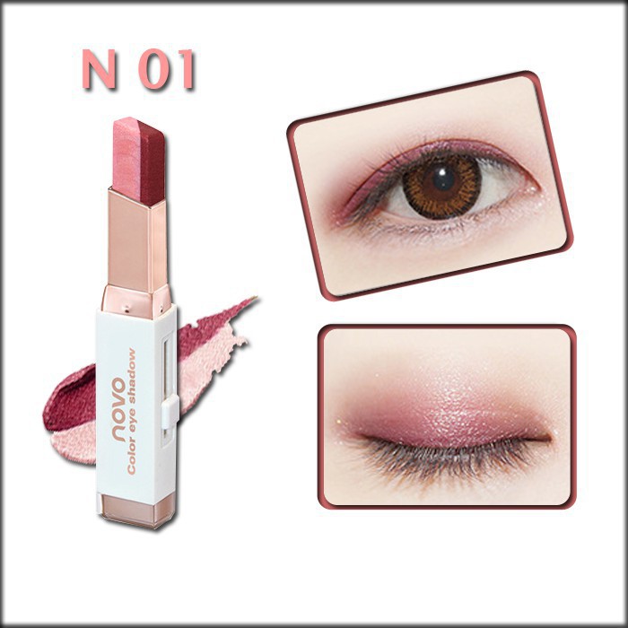 Bút sáp màu mắt NOVO Eyeshadow Double Color Grandient Stick (Phấn mắt NOVO dạng thỏi 2 màu có ánh nhũ) - YZ01